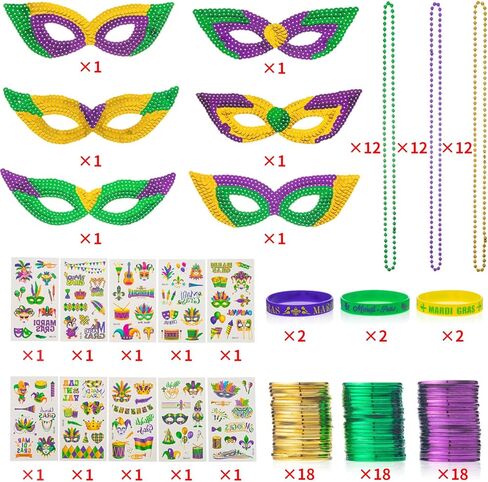 207 قطعة من زينة ماردي غرا، 36 قطعة من قلادات ماردي غرا، 6 قطع من الأقنعة، 54 قطعة من العملات المعدنية، 105 قطعة من ملصقات الوشم، 6 قطع من الأساور المطاطية من إكسسوارات ماردي غرا، مجموعة هدايا للحفلات التنكرية in Kuwait
