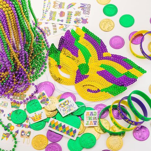 207 قطعة من زينة ماردي غرا، 36 قطعة من قلادات ماردي غرا، 6 قطع من الأقنعة، 54 قطعة من العملات المعدنية، 105 قطعة من ملصقات الوشم، 6 قطع من الأساور المطاطية من إكسسوارات ماردي غرا، مجموعة هدايا للحفلات التنكرية in Kuwait