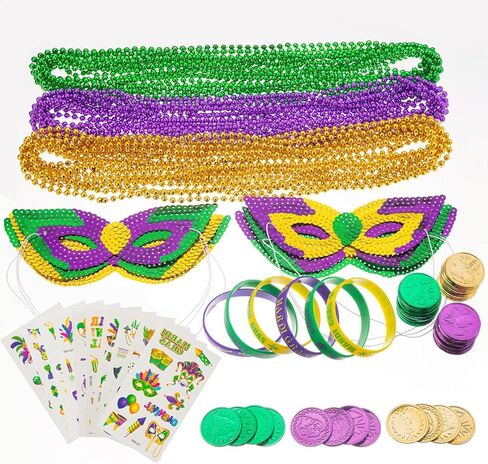 207 قطعة من زينة ماردي غرا، 36 قطعة من قلادات ماردي غرا، 6 قطع من الأقنعة، 54 قطعة من العملات المعدنية، 105 قطعة من ملصقات الوشم، 6 قطع من الأساور المطاطية من إكسسوارات ماردي غرا، مجموعة هدايا للحفلات التنكرية in Kuwait