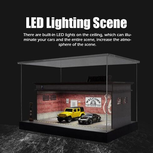 علبة عرض العجلات الساخنة cxiiuui بمقياس 1/64 من Diecast لوقوف السيارات مولدل بإطارين LED نموذج عرض السيارة 7 أماكن لوقوف السيارات مع غطاء أكريليك كامل باللون الأحمر in Kuwait