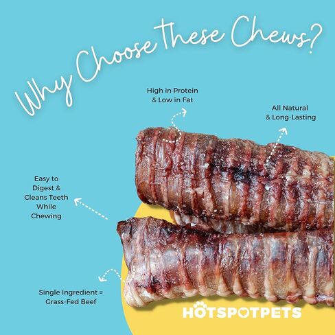 hotspot pets Premium 12'' Beef Trachea for Dogs Large - All Natural Long Lasting Dog Chews Rich in Glucosamine & Chondroitin 100% Beef Chews Single Ingredient Grass Fed Dog Treats in Kuwait