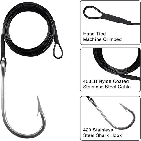 Fishing Shark Rigs Surf Fishing Stainless Steel Cable Leader Wire with Tuna Shark Hooks Saltwater Fishing Deep Sea Hooks Big Fish Shark Leader Rig in Saudi Arabia