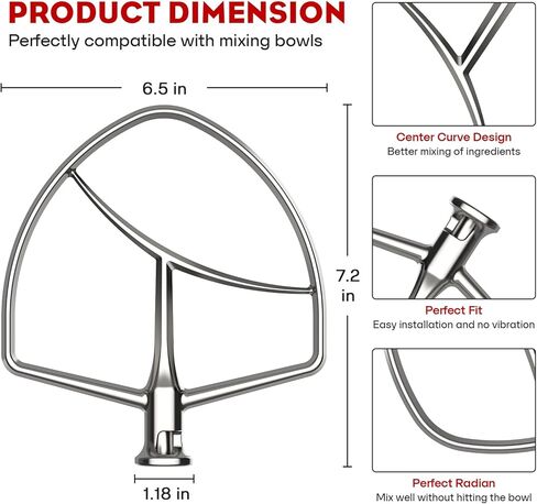 ملحق مجداف من الفولاذ المقاوم للصدأ لخلاط حامل كيتشن ايد بسعة 5 كيو تي/6 كيو تي، استبدال المضرب المسطح للخلاط الاحترافي 5 بلس والخلاط الاحترافي من سلسلة 600، آمن للاستخدام في غسالة الأطباق من إنومون in Kuwait