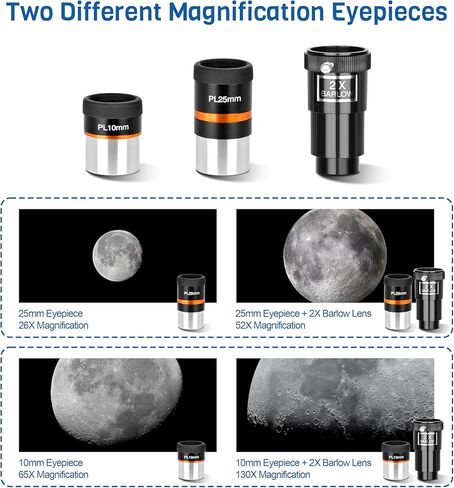 تلسكوب AOMEKIE 650x90 مم تلسكوب منكسر فلكي للبالغين والمبتدئين، طلاء عالي النقل متعدد الطبقات بالكامل، حامل EQ مع حامل ثلاثي القوائم، محول الهاتف، تحكم لاسلكي in Kuwait