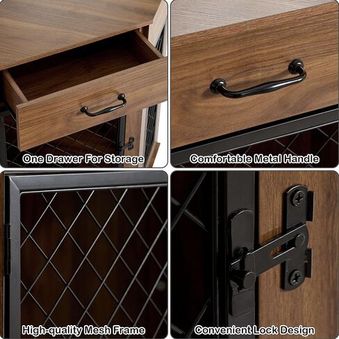 أثاث قفص زاوية للكلاب من sogesfurniture مع درج تخزين، طاولة نهاية بيت الكلب الخشبي للكلاب الصغيرة، بيت الكلب الداخلي مع باب شبكي معدني لغرفة المعيشة وغرفة النوم والمدخل، عتيق in Kuwait