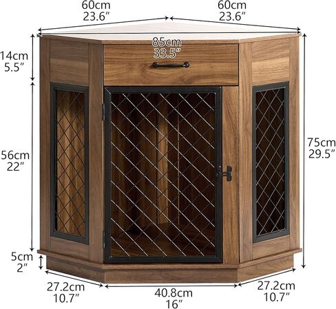 أثاث قفص زاوية للكلاب من sogesfurniture مع درج تخزين، طاولة نهاية بيت الكلب الخشبي للكلاب الصغيرة، بيت الكلب الداخلي مع باب شبكي معدني لغرفة المعيشة وغرفة النوم والمدخل، عتيق in Kuwait