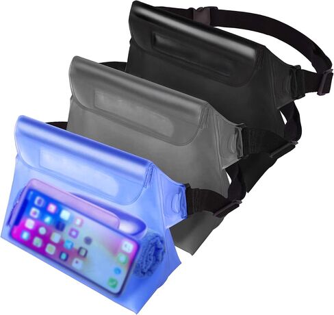 Waterproof Pouch With Black Waist Strap, Fanny Packs for Women and Men - Joylyfe Belt Pouches Best way to keep phone and valuables for Travel safe and dry Black Gray Blue (3pcs Pack) in Saudi Arabia