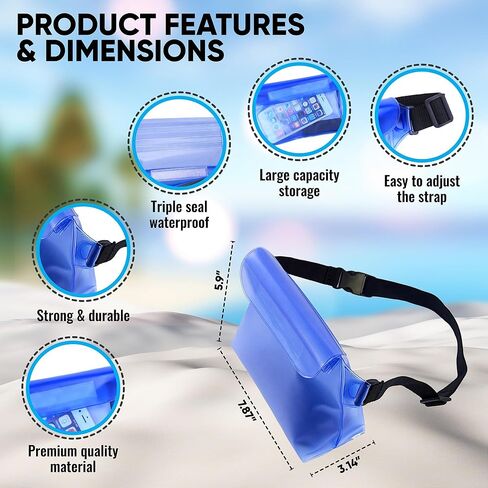 Waterproof Pouch With Black Waist Strap, Fanny Packs for Women and Men - Joylyfe Belt Pouches Best way to keep phone and valuables for Travel safe and dry Black Gray Blue (3pcs Pack) in Saudi Arabia