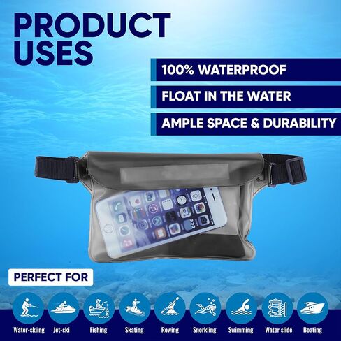 Waterproof Pouch With Black Waist Strap, Fanny Packs for Women and Men - Joylyfe Belt Pouches Best way to keep phone and valuables for Travel safe and dry Black Gray Blue (3pcs Pack) in Saudi Arabia