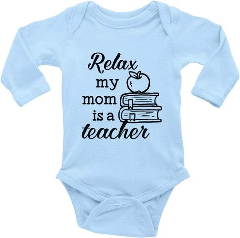 بدلة أطفال من Relax My Mom Is A Teacher حديثي الولادة بأكمام قصيرة للزحف in Kuwait