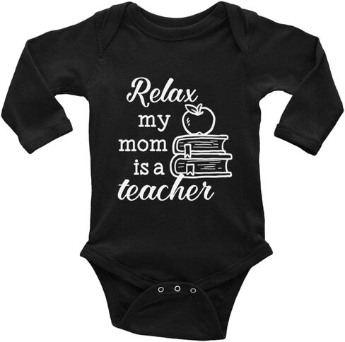 بدلة أطفال من Relax My Mom Is A Teacher حديثي الولادة بأكمام قصيرة للزحف in Kuwait