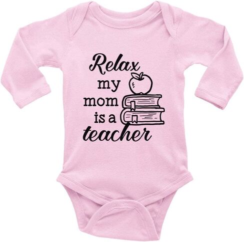بدلة أطفال من Relax My Mom Is A Teacher حديثي الولادة بأكمام قصيرة للزحف in Kuwait
