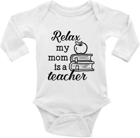 بدلة أطفال من Relax My Mom Is A Teacher حديثي الولادة بأكمام قصيرة للزحف in Kuwait