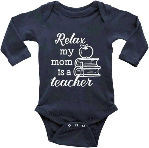بدلة أطفال من Relax My Mom Is A Teacher حديثي الولادة بأكمام قصيرة للزحف in Kuwait