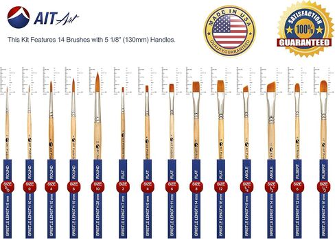 مجموعة فرش طلاء فنية من AIT - 14 فرشاة طلاء - دائرية، ومسطحة، وتظليل الزوايا، وFilberts - مصنوعة يدويًا في الولايات المتحدة الأمريكية لأداء موثوق به باستخدام الزيت والأكريليك والألوان المائية in Kuwait