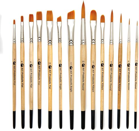 مجموعة فرش طلاء فنية من AIT - 14 فرشاة طلاء - دائرية، ومسطحة، وتظليل الزوايا، وFilberts - مصنوعة يدويًا في الولايات المتحدة الأمريكية لأداء موثوق به باستخدام الزيت والأكريليك والألوان المائية in Kuwait
