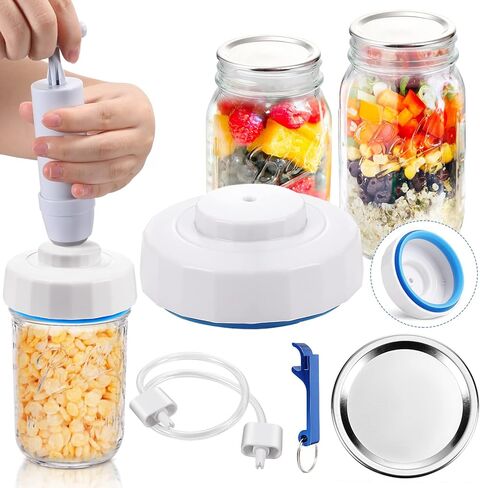 TRUSBER Jar Sealer، مجموعة سدادة مكنسة ماسون مع خرطوم ملحق متوافق مع آلة غلق الفراغ من FoodSaver، سدادة مكنسة كهربائية لبرطمان ميسون واسع الفم، مضخة يدوية محمولة in Saudi Arabia