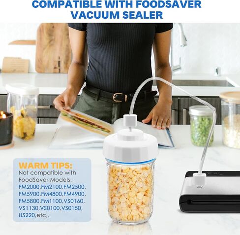 TRUSBER Jar Sealer، مجموعة سدادة مكنسة ماسون مع خرطوم ملحق متوافق مع آلة غلق الفراغ من FoodSaver، سدادة مكنسة كهربائية لبرطمان ميسون واسع الفم، مضخة يدوية محمولة in Saudi Arabia