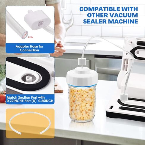 TRUSBER Jar Sealer، مجموعة سدادة مكنسة ماسون مع خرطوم ملحق متوافق مع آلة غلق الفراغ من FoodSaver، سدادة مكنسة كهربائية لبرطمان ميسون واسع الفم، مضخة يدوية محمولة in Saudi Arabia