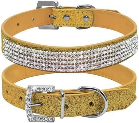 Cute Dazzling Sparkling Leather Dog Cat Rhinestone Collar Crystal Diamond Pet Dog Puppy Collar (S, Silver) in Saudi Arabia
