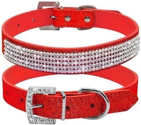Cute Dazzling Sparkling Leather Dog Cat Rhinestone Collar Crystal Diamond Pet Dog Puppy Collar (S, Silver) in Saudi Arabia