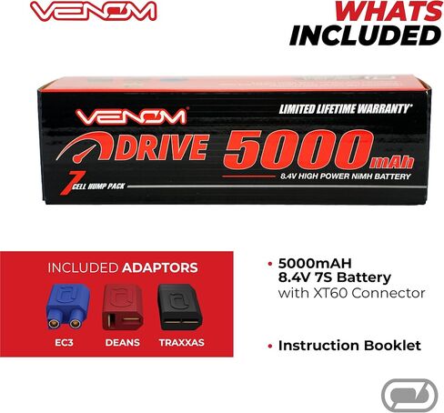 سلسلة Venom Drive 7S - حزمة بطارية NiMH بقدرة 5000 مللي أمبير في الساعة 8.4 فولت - قابس عالمي 2.0، 7 خلايا - موصل سيليكون ومتوافق مع XT60، Traxxas، Deans، EC3، 2WD، 4WD، الشاحنات والعربات in Saudi Arabia