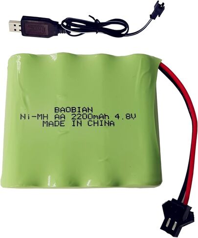 بطارية باوبيان 4.8 فولت 2200 مللي أمبير AA NiMH قابلة لإعادة الشحن مع قابس SM-2P وكابل شاحن USB لسيارة RC لعبة سيارة شاحنة زاحفة (عبوة واحدة) in Kuwait