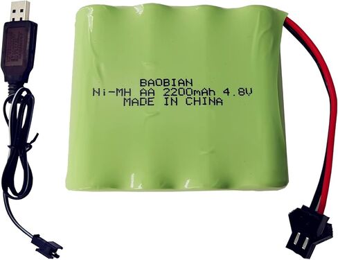 بطارية باوبيان 4.8 فولت 2200 مللي أمبير AA NiMH قابلة لإعادة الشحن مع قابس SM-2P وكابل شاحن USB لسيارة RC لعبة سيارة شاحنة زاحفة (عبوة واحدة) in Kuwait