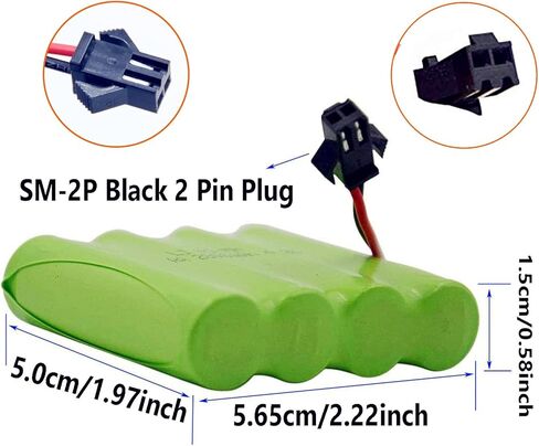 بطارية باوبيان 4.8 فولت 2200 مللي أمبير AA NiMH قابلة لإعادة الشحن مع قابس SM-2P وكابل شاحن USB لسيارة RC لعبة سيارة شاحنة زاحفة (عبوة واحدة) in Kuwait