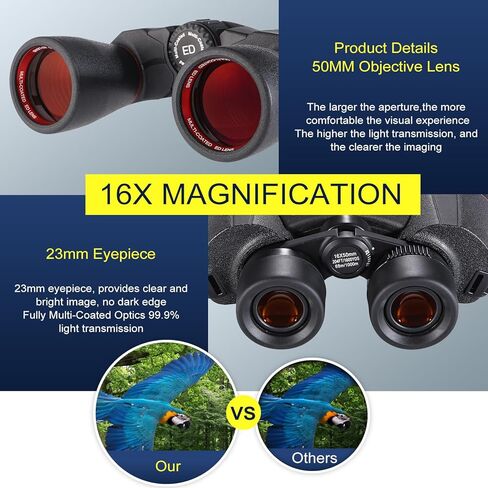 مناظير DamenVerra16x50 للبالغين عالية الطاقة - FMC مع مناشير BAK 4 - مناظير كبيرة مقاومة للماء ED مع رؤية واضحة منخفضة الإضاءة لمشاهدة الطيور والصيد والسفر ومشاهدة النجوم in Kuwait