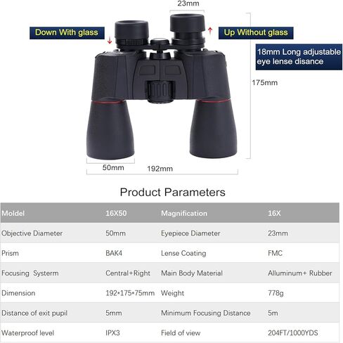 مناظير DamenVerra16x50 للبالغين عالية الطاقة - FMC مع مناشير BAK 4 - مناظير كبيرة مقاومة للماء ED مع رؤية واضحة منخفضة الإضاءة لمشاهدة الطيور والصيد والسفر ومشاهدة النجوم in Kuwait