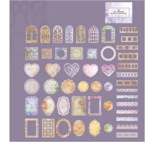 سجل القصاصات ورق الدانتيل 50 ورقة عتيقة من الدانتيل بإطار من الدانتيل مجموعة لوازم تزيين فنية للمجلات وإطارات الصور وألبومات الصور وصناعة البطاقات والحرف اليدوية والزينة للمخططين. in Kuwait