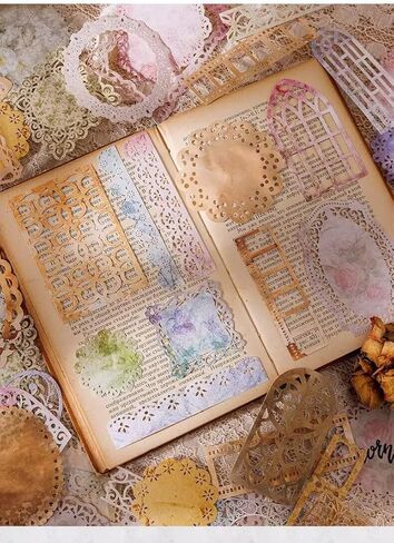 سجل القصاصات ورق الدانتيل 50 ورقة عتيقة من الدانتيل بإطار من الدانتيل مجموعة لوازم تزيين فنية للمجلات وإطارات الصور وألبومات الصور وصناعة البطاقات والحرف اليدوية والزينة للمخططين. in Kuwait