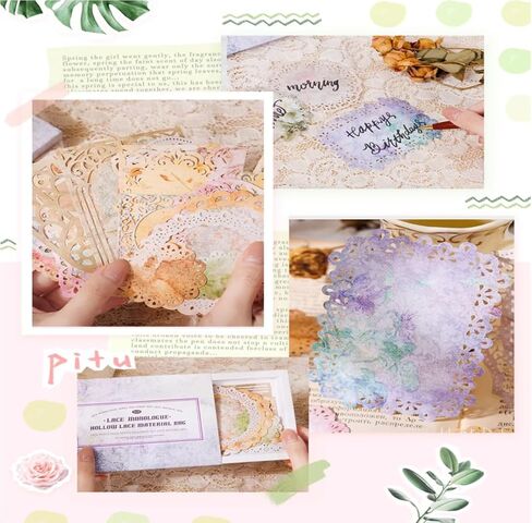 سجل القصاصات ورق الدانتيل 50 ورقة عتيقة من الدانتيل بإطار من الدانتيل مجموعة لوازم تزيين فنية للمجلات وإطارات الصور وألبومات الصور وصناعة البطاقات والحرف اليدوية والزينة للمخططين. in Kuwait