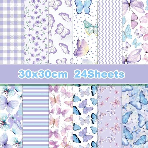 24 pcs of watercolor butterfly 30x30cm scrapbook paper,double-sided Purple decorative paper,plaid pattern folding flat DIY Card Making Scrapbook Paper,12 design in Saudi Arabia