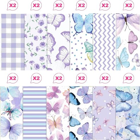 24 pcs of watercolor butterfly 30x30cm scrapbook paper,double-sided Purple decorative paper,plaid pattern folding flat DIY Card Making Scrapbook Paper,12 design in Saudi Arabia