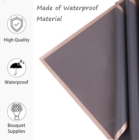 40 قطعة من ورق تغليف الزهور، ورق تغليف باقة شفاف مقاوم للماء، ورق زهور سميك بحافة ذهبية مع أشرطة لمستلزمات باقة الزهور وهدايا الزفاف وأعياد الميلاد (وردي) in Kuwait