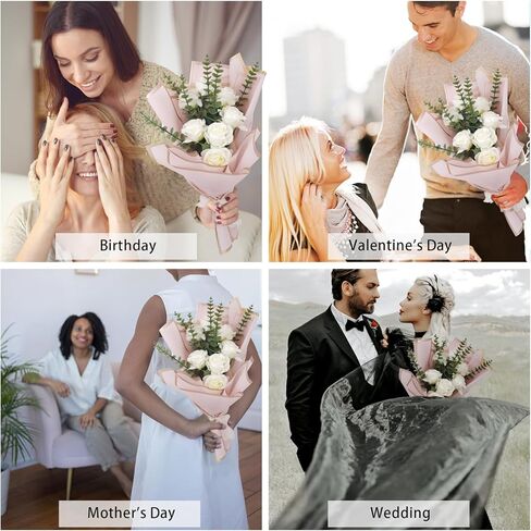 40 قطعة من ورق تغليف الزهور، ورق تغليف باقة شفاف مقاوم للماء، ورق زهور سميك بحافة ذهبية مع أشرطة لمستلزمات باقة الزهور وهدايا الزفاف وأعياد الميلاد (وردي) in Kuwait