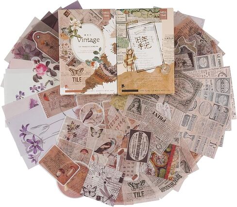 حزمة ورق ملصقات سكرابوكينغ على الطراز العتيق (110 قطعة) لمخطط المجلات الفنية، لوازم المجلات غير المرغوب فيها، مجموعات أدوات دفتر الملاحظات، ألبوم الكولاج، إطارات الصور الجمالية in Kuwait