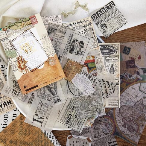 حزمة ورق ملصقات سكرابوكينغ على الطراز العتيق (110 قطعة) لمخطط المجلات الفنية، لوازم المجلات غير المرغوب فيها، مجموعات أدوات دفتر الملاحظات، ألبوم الكولاج، إطارات الصور الجمالية in Kuwait