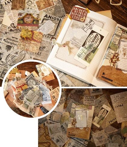 حزمة ورق ملصقات سكرابوكينغ على الطراز العتيق (110 قطعة) لمخطط المجلات الفنية، لوازم المجلات غير المرغوب فيها، مجموعات أدوات دفتر الملاحظات، ألبوم الكولاج، إطارات الصور الجمالية in Kuwait