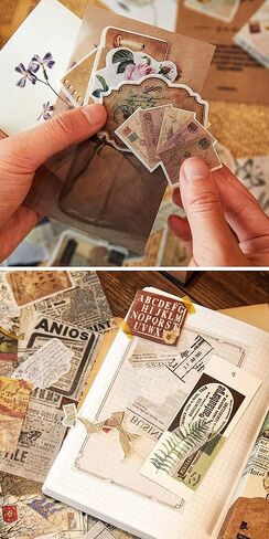 حزمة ورق ملصقات سكرابوكينغ على الطراز العتيق (110 قطعة) لمخطط المجلات الفنية، لوازم المجلات غير المرغوب فيها، مجموعات أدوات دفتر الملاحظات، ألبوم الكولاج، إطارات الصور الجمالية in Kuwait