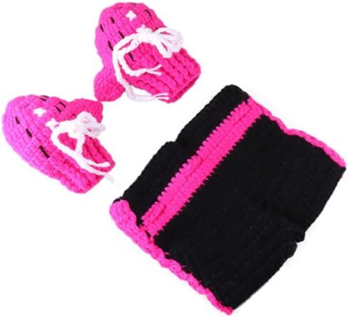 ملابس لحديثي الولادة للتصوير الفوتوغرافي للأولاد والبنات وقفازات ملاكمة للأطفال وسروال قصير من الكروشيه للأطفال من عمر 0 ​​إلى 3 أشهر، أسود، 0-3 أشهر in Kuwait