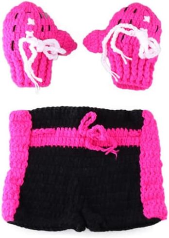 ملابس لحديثي الولادة للتصوير الفوتوغرافي للأولاد والبنات وقفازات ملاكمة للأطفال وسروال قصير من الكروشيه للأطفال من عمر 0 ​​إلى 3 أشهر، أسود، 0-3 أشهر in Kuwait