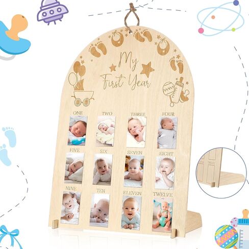 My First Year Photo Display Wood Board 12 Months Baby Picture Frame Newborn Monthly Photo Frame Milestone Board 1st Birthday Nursery Decorations for Boy Girl Memories Keepsake Gift in Saudi Arabia