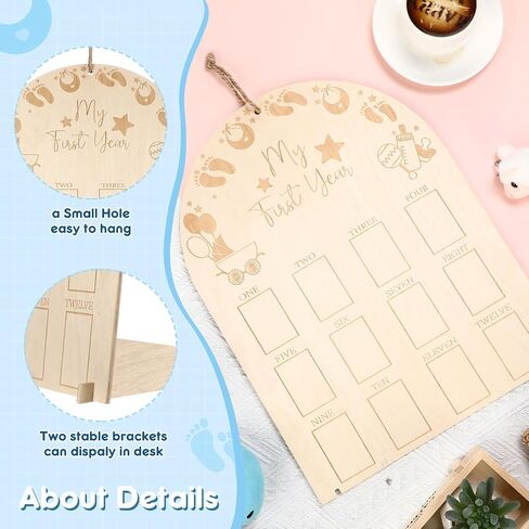 My First Year Photo Display Wood Board 12 Months Baby Picture Frame Newborn Monthly Photo Frame Milestone Board 1st Birthday Nursery Decorations for Boy Girl Memories Keepsake Gift in Saudi Arabia