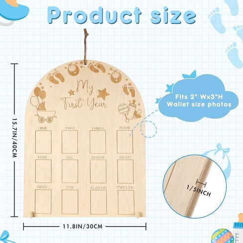 My First Year Photo Display Wood Board 12 Months Baby Picture Frame Newborn Monthly Photo Frame Milestone Board 1st Birthday Nursery Decorations for Boy Girl Memories Keepsake Gift in Saudi Arabia