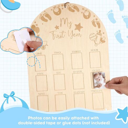 My First Year Photo Display Wood Board 12 Months Baby Picture Frame Newborn Monthly Photo Frame Milestone Board 1st Birthday Nursery Decorations for Boy Girl Memories Keepsake Gift in Saudi Arabia