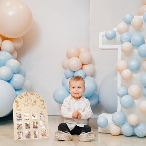 My First Year Photo Display Wood Board 12 Months Baby Picture Frame Newborn Monthly Photo Frame Milestone Board 1st Birthday Nursery Decorations for Boy Girl Memories Keepsake Gift in Saudi Arabia