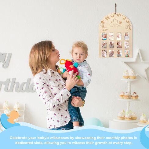 My First Year Photo Display Wood Board 12 Months Baby Picture Frame Newborn Monthly Photo Frame Milestone Board 1st Birthday Nursery Decorations for Boy Girl Memories Keepsake Gift in Saudi Arabia